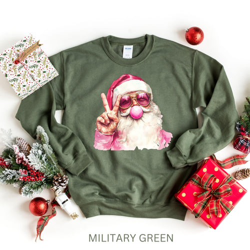 Retro Santa Blowing Bubble Christmas Sweatshirt,Retro Santa Hoodie with Peace Sign, Christmas Graphic Sweater, Cozy Xmas Sweater