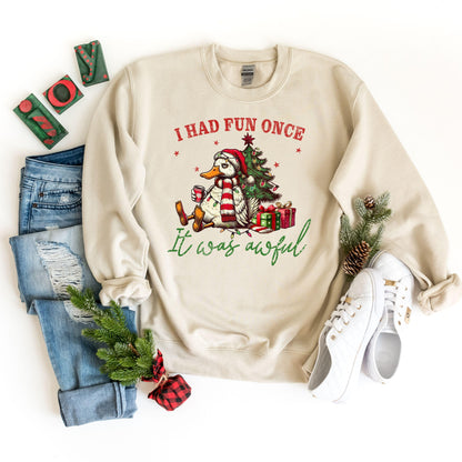 I Had Fun Once Sweatshirt, Sarcastic Holiday Hoodie, Funny Christmas Sweater, Grumpy Duck Christmas Sweatshirt, Ducks Christmas Sweatshirt