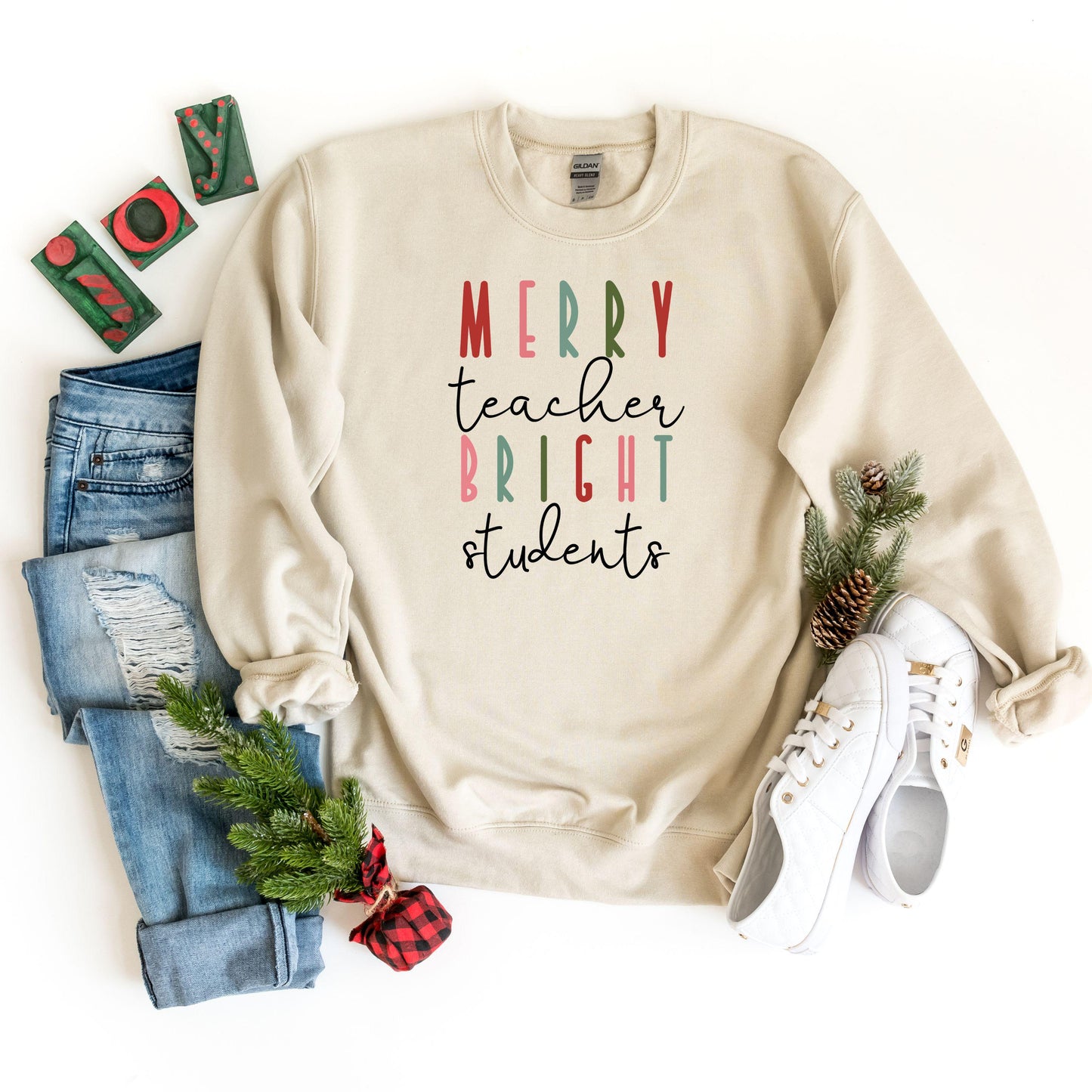 Merry Teacher Bright Students Sweatshirt, Teacher Christmas Gift, Colorful Christmas Hoodie for Teachers, A Teacher's Christmas Wish