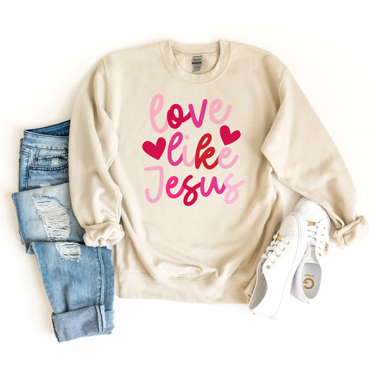 Love Like Jesus Valentine’s Day Sweatshirt - Christian Valentine Sweatshirt - Pink Lettering Inspirational Hoodie -Trendy Christian Sweater