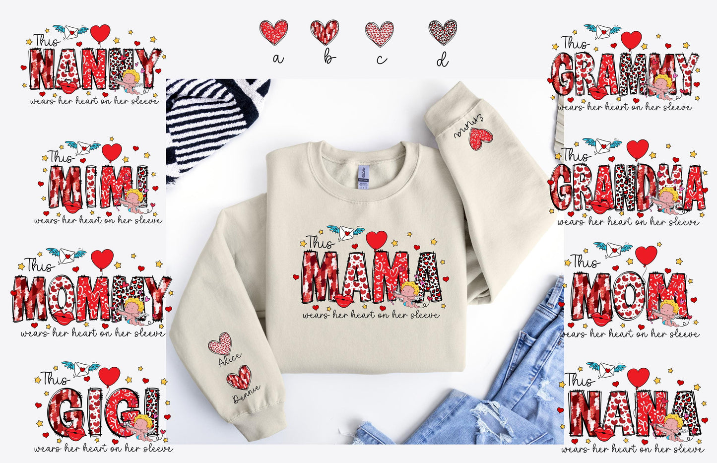 Personalized Mama Sweatshirt - Heart on Sleeve Design for Mom, Nana, and More! Custom Mama Sweatshirt - Family Names Heart Sleeve Design