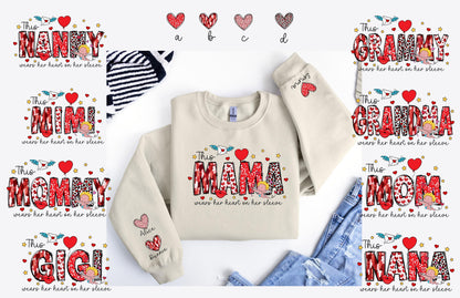 Personalized Mama Sweatshirt - Heart on Sleeve Design for Mom, Nana, and More! Custom Mama Sweatshirt - Family Names Heart Sleeve Design
