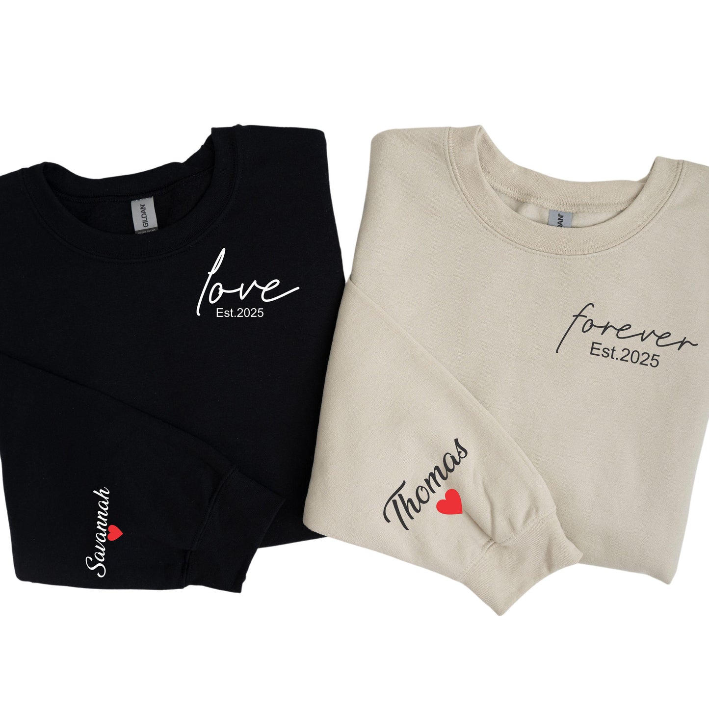 Personalized Couple Sweatshirt, Custom Name on the Sleeve Hoodie, Love Forever Sweatshirt, Wifey Hubby Sweatshirt, Bride Groom Sweater