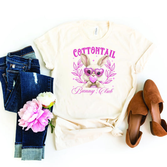 Cute Cottontail Bunny Club T-Shirt - Adorable Rabbit Graphic Tee -Fun Bunny Club T-Shirt - Cute Rabbit with Heart Glasses