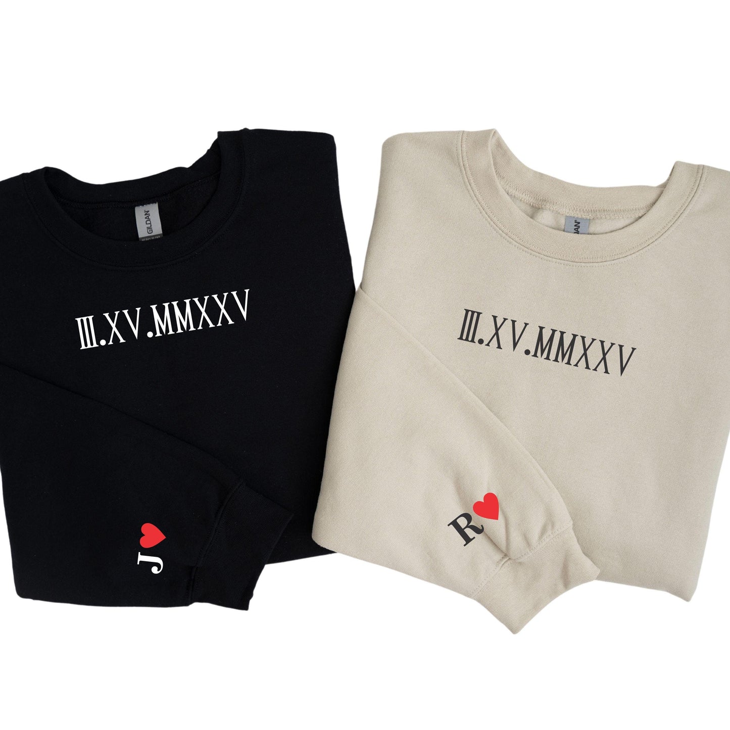 Custom Roman Numeral Sweatshirt, Couples Gift - Personalized Gift Date Hoodie Initial on Sleeve - Couple Engagements, 1st Anniversary gift,