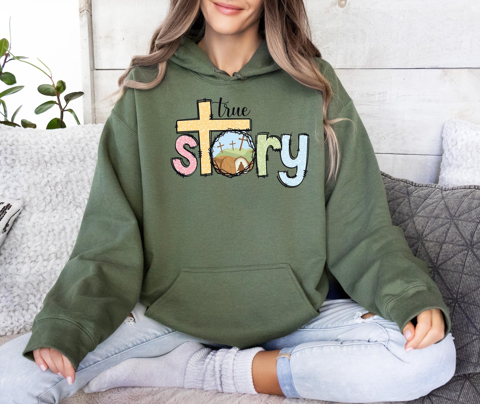 True Story Christian Sweatshirt, Religious Easter Outfit, Cross and Resurrection Sweatshirt - Inspirational Christian Gift for Unisex