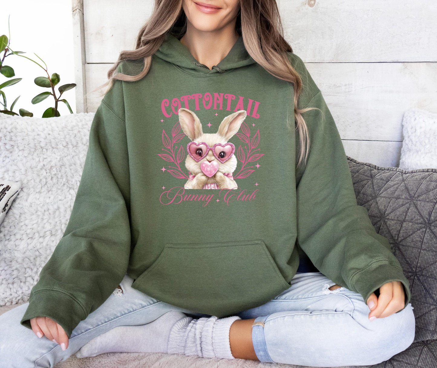 Easter Bunny Sweatshirt, Cottontail Sweatshirt, Spring Sweatshirt, Cute Bunny Pullover, Bunny with Heart Glasses Hoodie