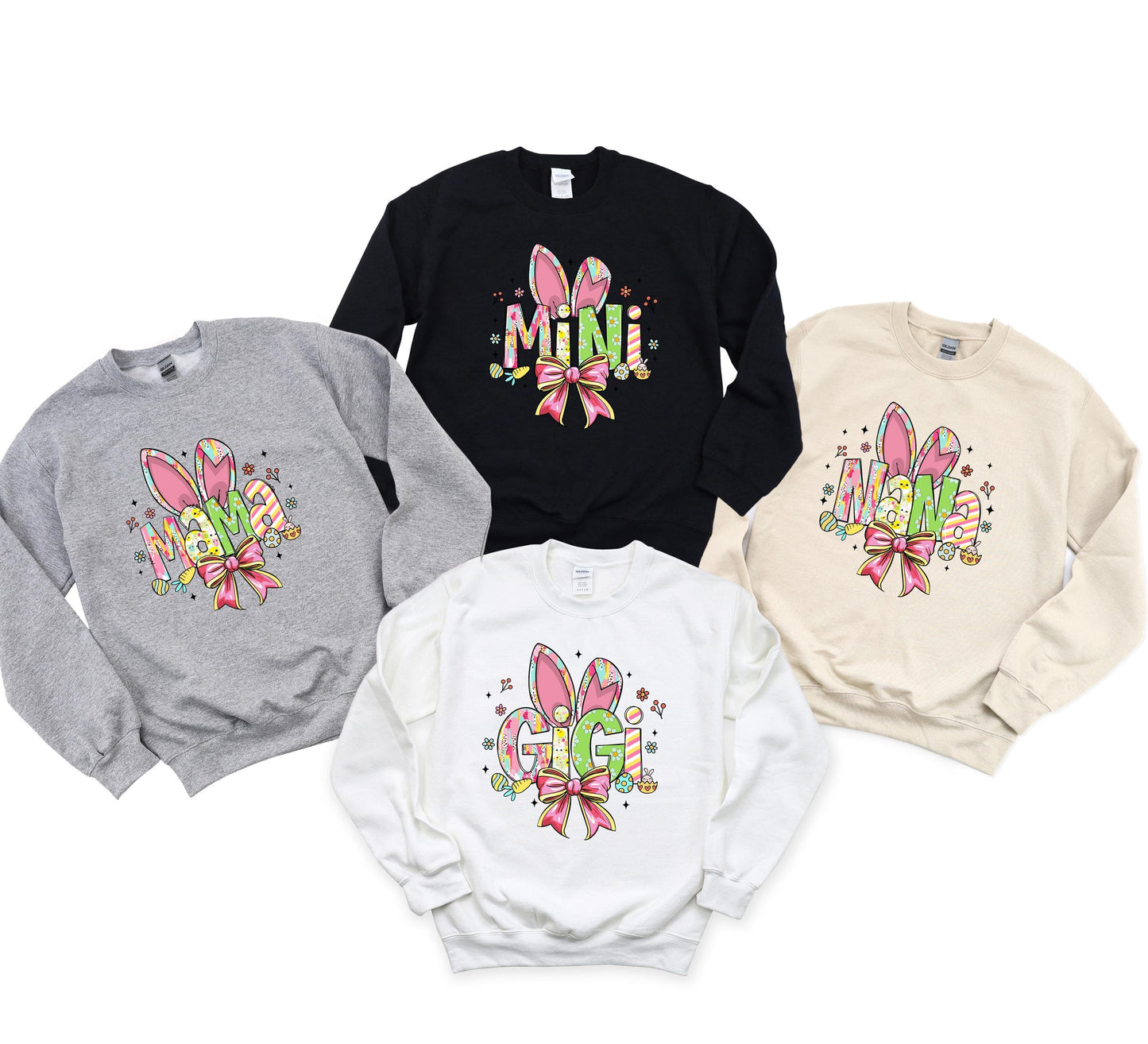 Personalized Easter Bunny Sweatshirt for Mama, Nana, Gigi & Mini - Cute Easter Bunny Ear Design with Bow - Spring Family Outfit Gift