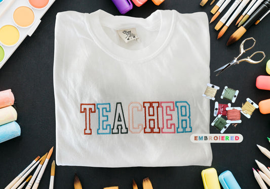 Teacher Embroidered Comfort Colors® T-Shirt, Perfect Gift for Educators, Embroidered Teacher, Gift for Teachers, School Shirt