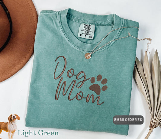 Comfort Colors® Dog Mom Embroidered Shirt, Comfort Colors Pet Lover Tee, Cute Paw T Shirt, Dog Lover Aesthetic Tee, Cozy Gift for Dog Moms