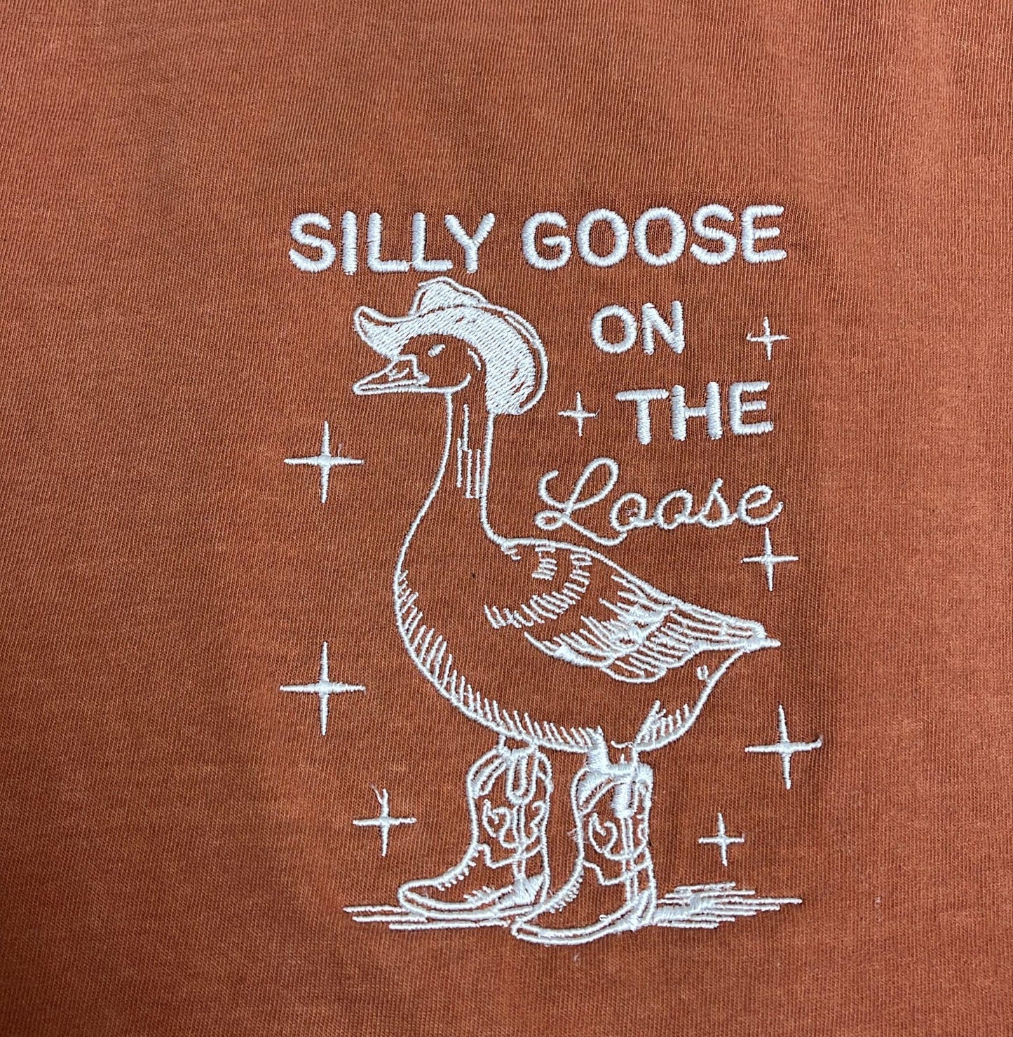 Comfort Colors®Embroidered Goose T-Shirt, Silly Goose On The Loose Embroidered T-Shirt, Funny Goose Tee, Cowboy Goose, Gift for Goose Lovers