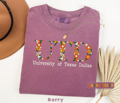 Custom College Embroidered T-Shirt, Comfort Colors®Embroidered Floral Graduation Tee, College University High School Tee, Graduation Gift