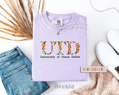 Custom College Embroidered T-Shirt, Comfort Colors®Embroidered Floral Graduation Tee, College University High School Tee, Graduation Gift