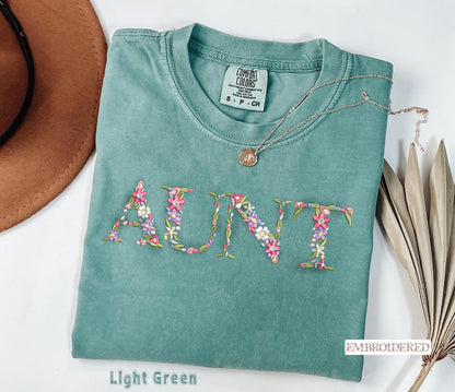 Embroidered Mama, Aunt & Gigi Comfort Colors® T-Shirt - Floral Mama Tee - Mother's Day Gift - Custom Mother's Day Shirt - Best Aunt Ever Tee