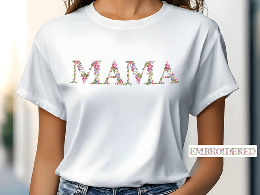 Embroidered Mama, Aunt & Gigi Comfort Colors® T-Shirt - Floral Mama Tee - Mother's Day Gift - Custom Mother's Day Shirt - Best Aunt Ever Tee
