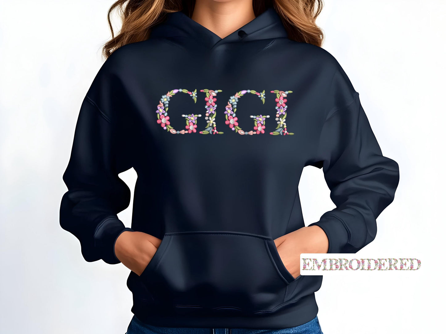 Embroidered Floral Mama, Aunt, Gigi Sweatshirt & Hoodie - Mother's Day Gift - Boho Style Sweatshirt - Custom Floral MAMA Hoodie