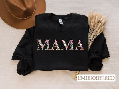 Embroidered Floral Mama, Aunt, Gigi Sweatshirt & Hoodie - Mother's Day Gift - Boho Style Sweatshirt - Custom Floral MAMA Hoodie