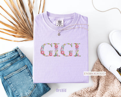 Embroidered Mama, Aunt & Gigi Comfort Colors® T-Shirt - Floral Mama Tee - Mother's Day Gift - Custom Mother's Day Shirt - Best Aunt Ever Tee