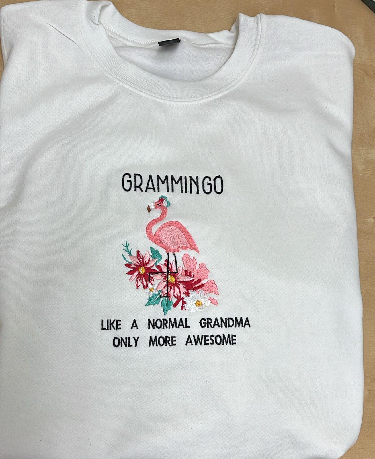 Funny Embroidered Grandma Flamingo Sweatshirt, Cute Grammingo Gift for Grandmother, Embroidered Floral Hoodie, Unique Grandma Birthday Gift