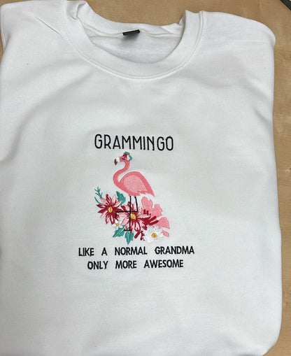 Funny Embroidered Grandma Flamingo Sweatshirt, Cute Grammingo Gift for Grandmother, Embroidered Floral Hoodie, Unique Grandma Birthday Gift