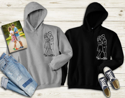 Custom Embroidered Sweatshirt and Hoodie with Photo Outline, Minimalist Stitch Portrait Crewneck, Custom Portrait Hoodie and Sweatshirt