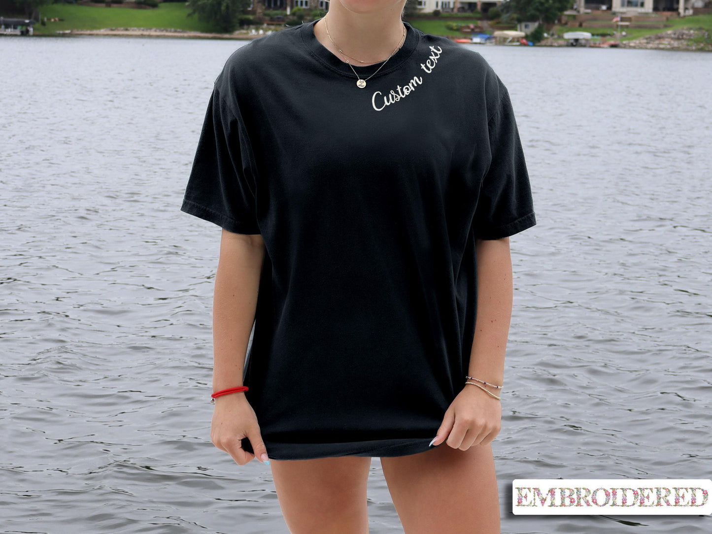 Custom Embroidered Comfort Colors® T-Shirt – Personalized Text Tee – Gift for Her – Minimal Custom Name T-Shirt – Custom Text Shirt