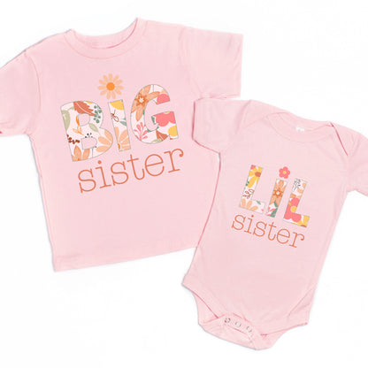 Floral Boho Big Sister Lil Sister Shirt, Matching Sister Shirt,  Little sister Shirt, Big Sister Announcement Shirt, Big Little Sister Gift