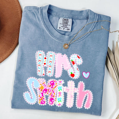 Custom Lace Teacher name Shirt, Custom teacher Shirt, Lace Custom Name Shirt, Preppy Teacher Bow Back To School Shirt, Custom Teacher Shirt