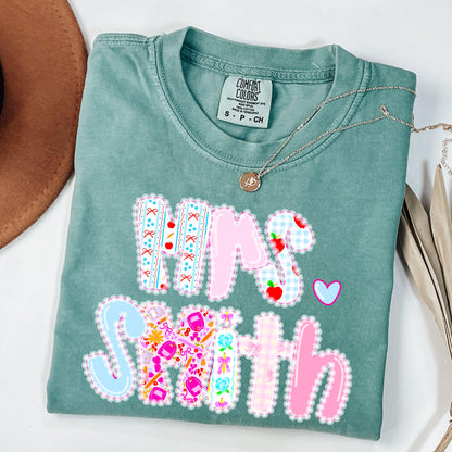 Custom Lace Teacher name Shirt, Custom teacher Shirt, Lace Custom Name Shirt, Preppy Teacher Bow Back To School Shirt, Custom Teacher Shirt