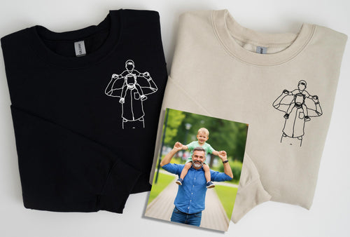 Custom Embroidered Sweatshirt and Hoodie with Photo Outline, Minimalist Stitch Portrait Crewneck, Custom Portrait Hoodie and Sweatshirt
