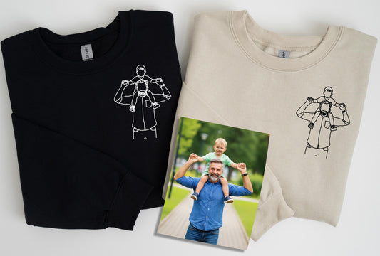 Custom Embroidered Sweatshirt and Hoodie with Photo Outline, Minimalist Stitch Portrait Crewneck, Custom Portrait Hoodie and Sweatshirt