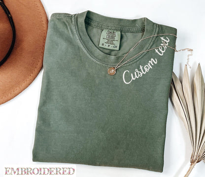 Custom Embroidered Comfort Colors® T-Shirt – Personalized Text Tee – Gift for Her – Minimal Custom Name T-Shirt – Custom Text Shirt