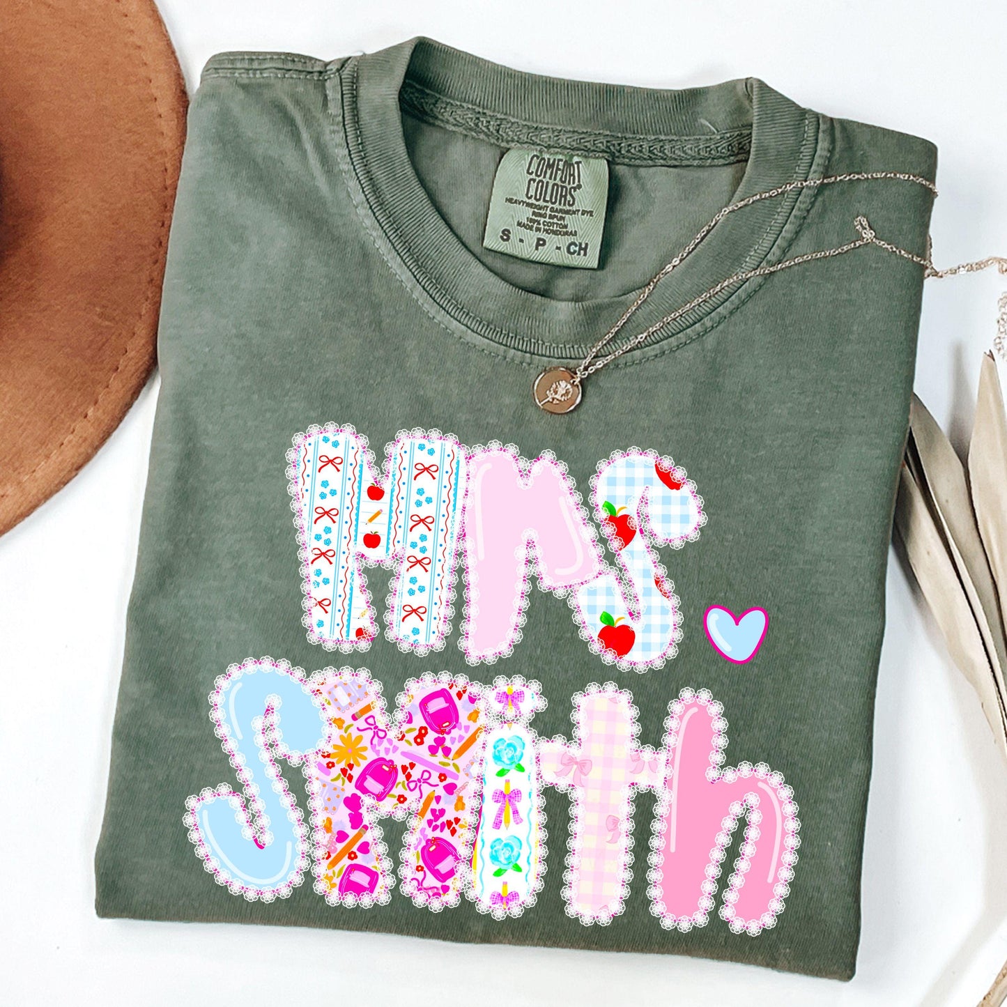 Custom Lace Teacher name Shirt, Custom teacher Shirt, Lace Custom Name Shirt, Preppy Teacher Bow Back To School Shirt, Custom Teacher Shirt