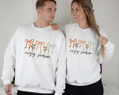 Cozy Season Embroidered Sweatshirt or  Hoodie, Fall Bow Design, Thanksgiving Gift USA, Unisex Fall Sweatshirt, Cozy Autumn Bow Design