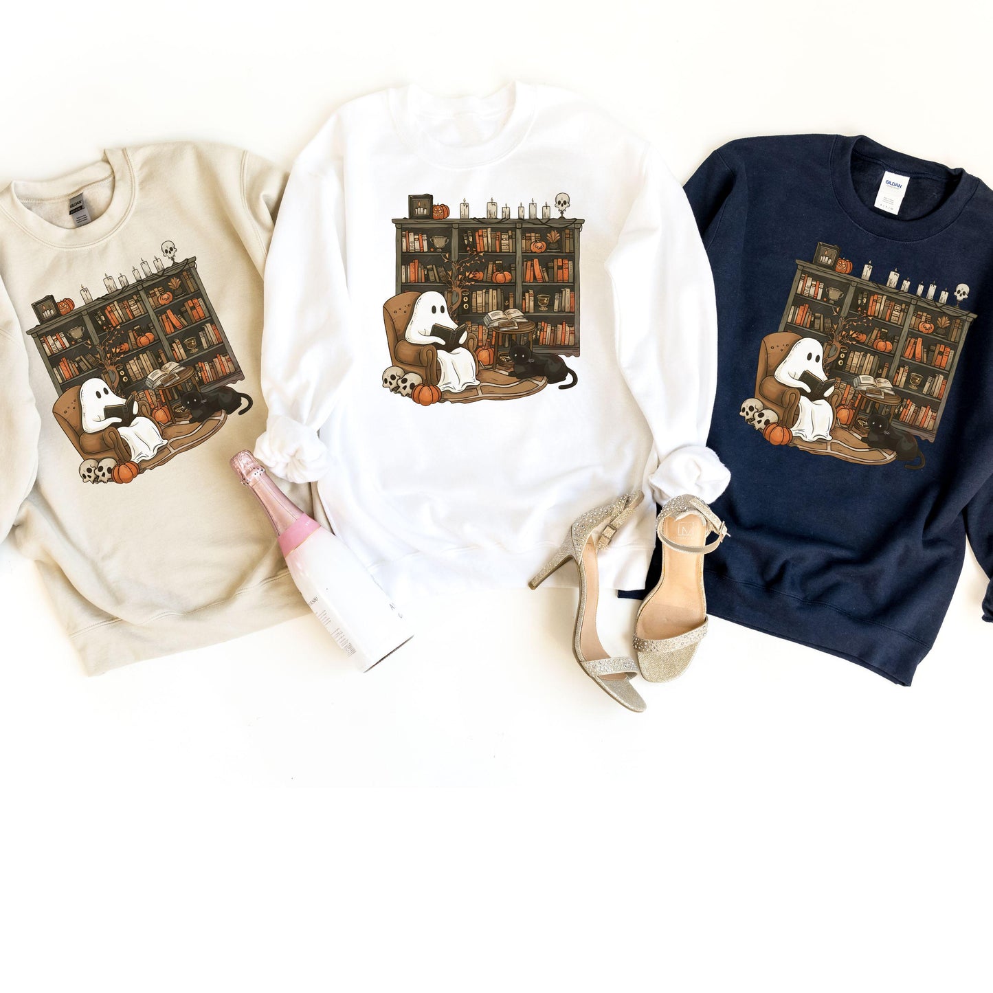 Retro Ghost Reading Books Sweatshirt, Librarian Ghost Halloween, Halloween Teacher Sweatshirt, Halloween Shirt, Teacher Gift, Boo School