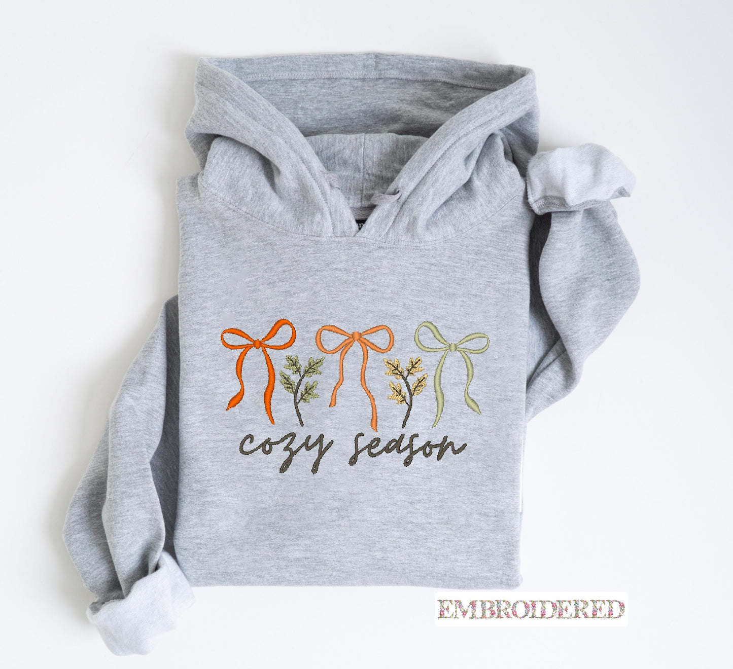 Cozy Season Embroidered Sweatshirt or  Hoodie, Fall Bow Design, Thanksgiving Gift USA, Unisex Fall Sweatshirt, Cozy Autumn Bow Design
