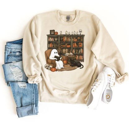 Retro Ghost Reading Books Sweatshirt, Librarian Ghost Halloween, Halloween Teacher Sweatshirt, Halloween Shirt, Teacher Gift, Boo School