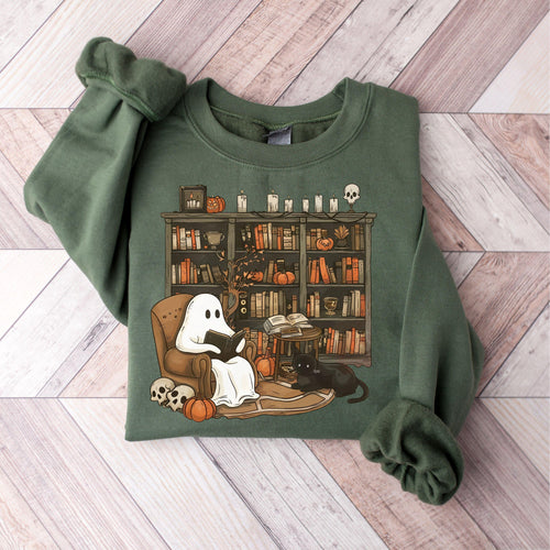 Retro Ghost Reading Books Sweatshirt, Librarian Ghost Halloween, Halloween Teacher Sweatshirt, Halloween Shirt, Teacher Gift, Boo School