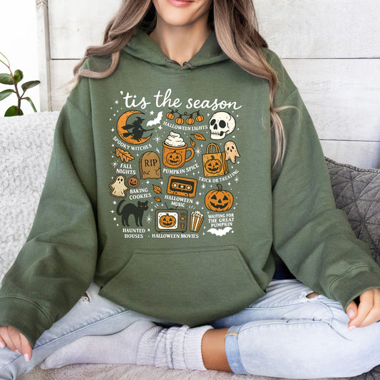 Halloween Hoodie, Tis The Season Sweatshirt, Spooky Witch Pumpkin Black Cat T-Shirt, Fall Retro Halloween Shirt, Cute Halloween Sweatshirt