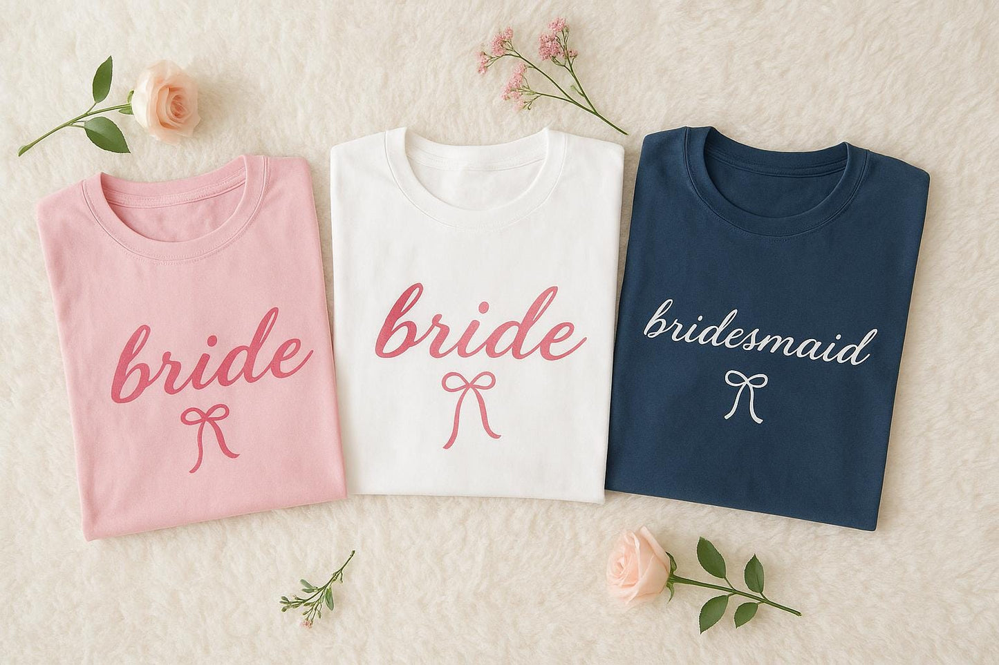 Embroidery Custom Bride Bridesmaid Shirt, Bride Gift, Matching Wedding Tee, Engagement gift, Bachelorette party tee, Coquette bow bride tee