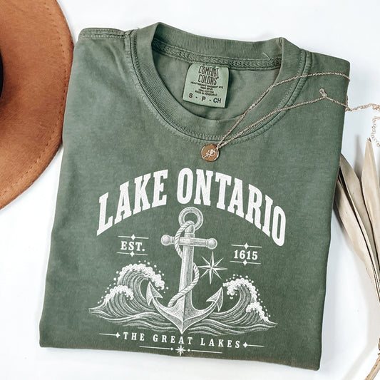 Lake Ontario Est 1615 Shirt, Vintage Great Lakes Anchor Tee, Comfort Colors® Nautical T-Shirt, New York Canada Boating Lake Gift
