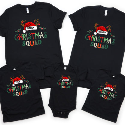Christmas Squad Family Shirts - Personalized Name/Title Christmas Matching Outfits - Holiday Photo Shoot Tees