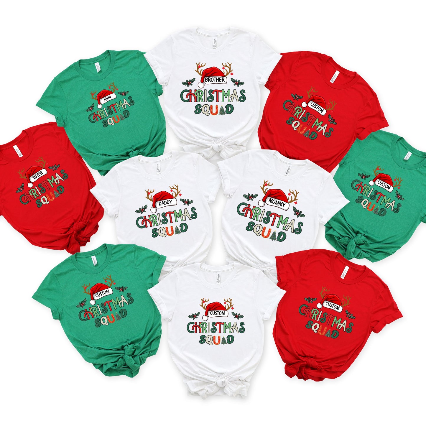 Christmas Squad Family Shirts - Personalized Name/Title Christmas Matching Outfits - Holiday Photo Shoot Tees