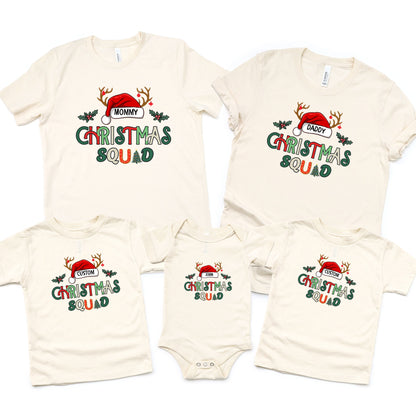 Christmas Squad Family Shirts - Personalized Name/Title Christmas Matching Outfits - Holiday Photo Shoot Tees