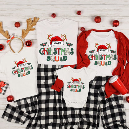 Christmas Squad Family Shirts - Personalized Name/Title Christmas Matching Outfits - Holiday Photo Shoot Tees